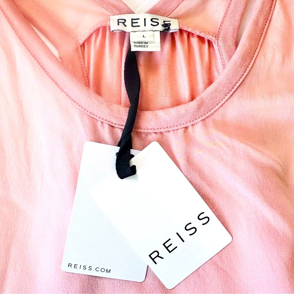 NWT Reiss Tank Top Lacer Back Sleeveless Pink Coral Size L Silk Combo Material